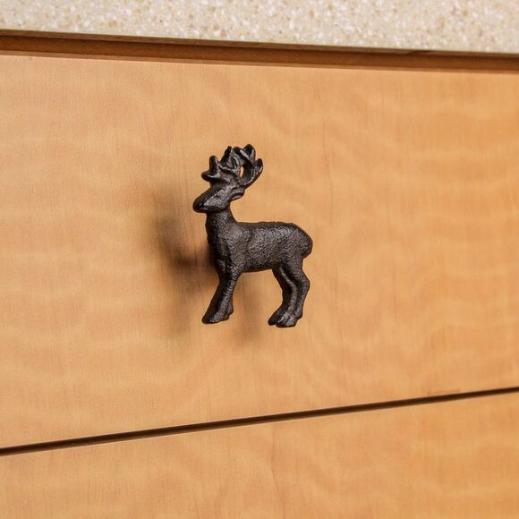 Set of 6 Cast Iron Deer Drawer Pulls Decorative Cabinet Knob Rustic Home Decor - Picture 7 of 10